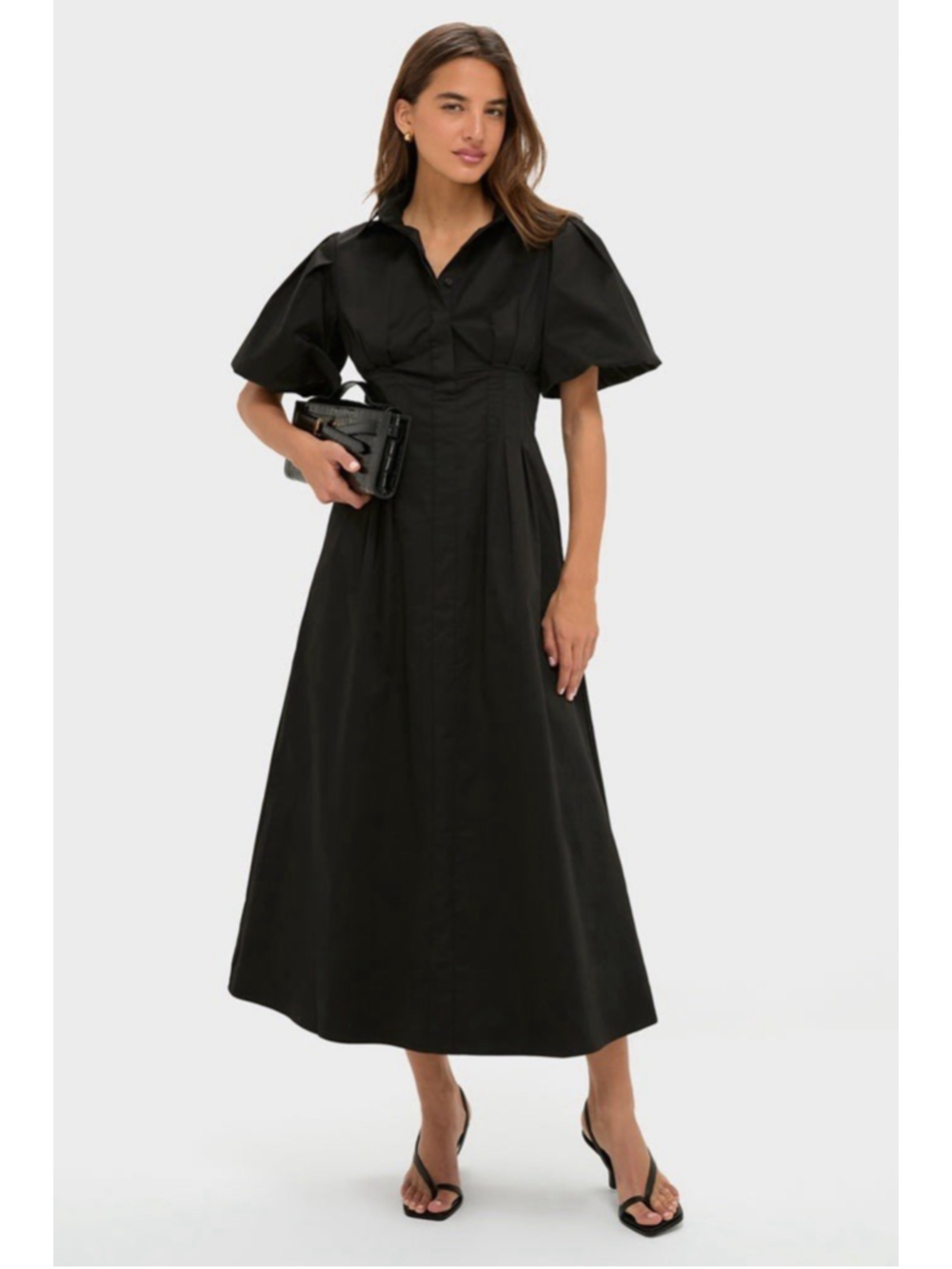 Tuckernuck Black Delaney Dress S Collar Puff Sleeve Classic Elegant Business